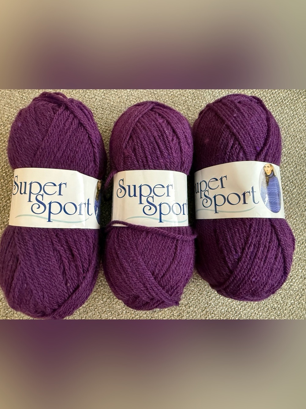 Oxford Super Sport yarn, Eggplant/ 38370,  lot of 3 (164 yds each)